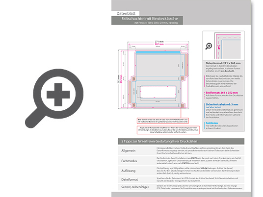 Product Bild faltschachtel_(10_cm_x_20_cm_x_2_cm)_einseitig_bedruckt_5_0-farbig_(cmyk_+_sonderfarbe)_mit_geklebtem_fenster
