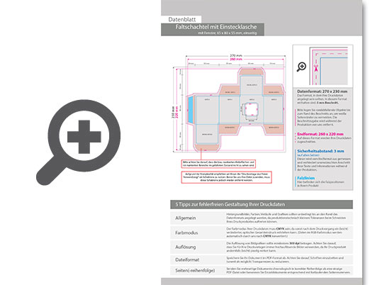 Product Bild faltschachtel_(6_5_cm_x_8_cm_x_5_5_cm)_einseitig_bedruckt_5_0-farbig_(cmyk_+_sonderfarbe)_mit_geklebtem_fenster